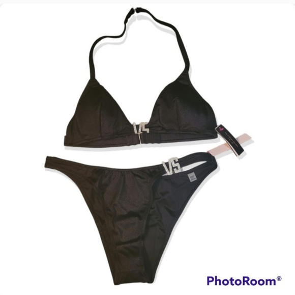 NWT Victoria's Secret Woman's Bikini 2 Piece Black Swimsuit Sz L - Picture 4 of 11